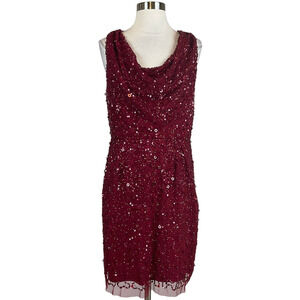 Adrianna Papell Women's Cocktail Dress Size 6 Red Sequined Sleeveless Sheath